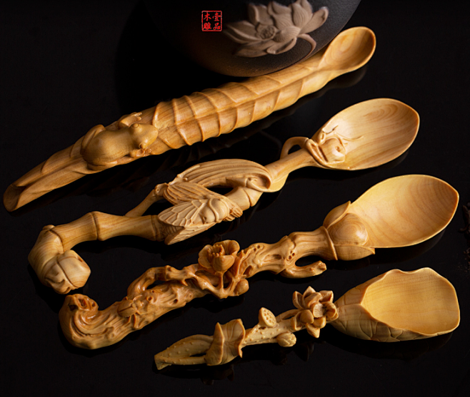黄杨木雕刻工艺品中式禅意茶勺茶铲功夫茶道茶匙收藏文玩手把件