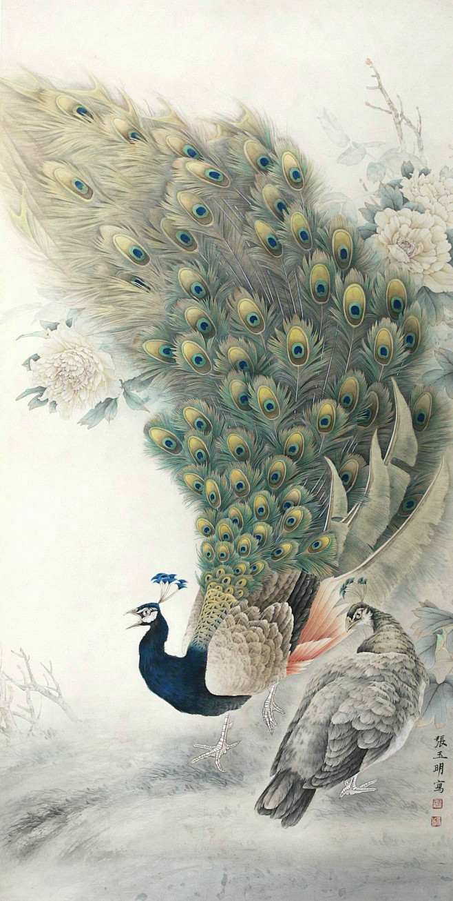 名家国画孔雀作品欣赏