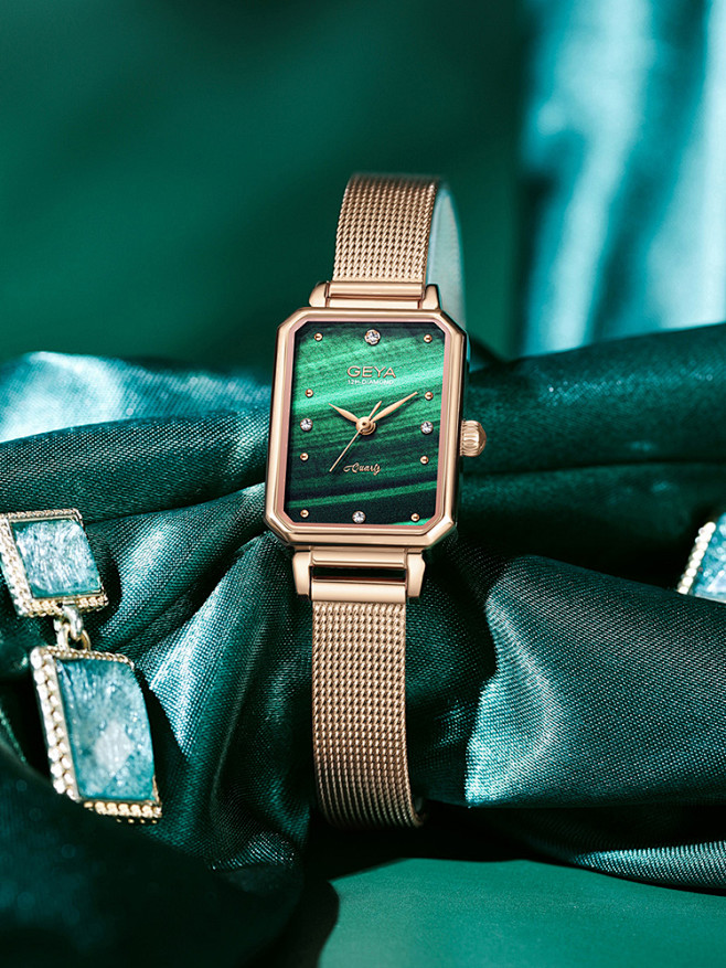 geya格雅手表女ins风小方表防水女士手表十大品牌正品女款小绿表tmall