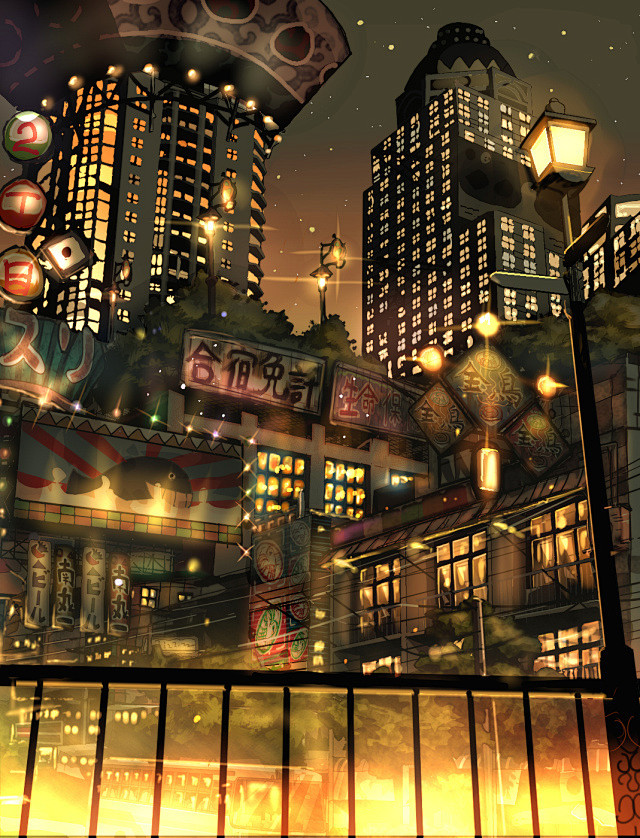 场景插画都市插画动漫二次元