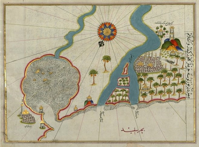 上将Piri Reis所绘制的导航书中的海图和地图,描