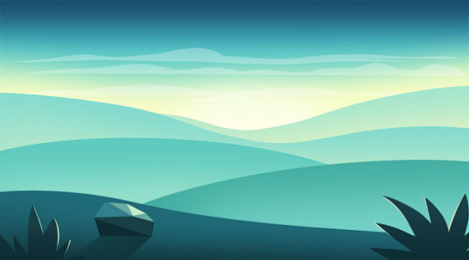 简约扁平化山水风景场景banner剪影渐变插画背景ui设计素材psd淘宝网