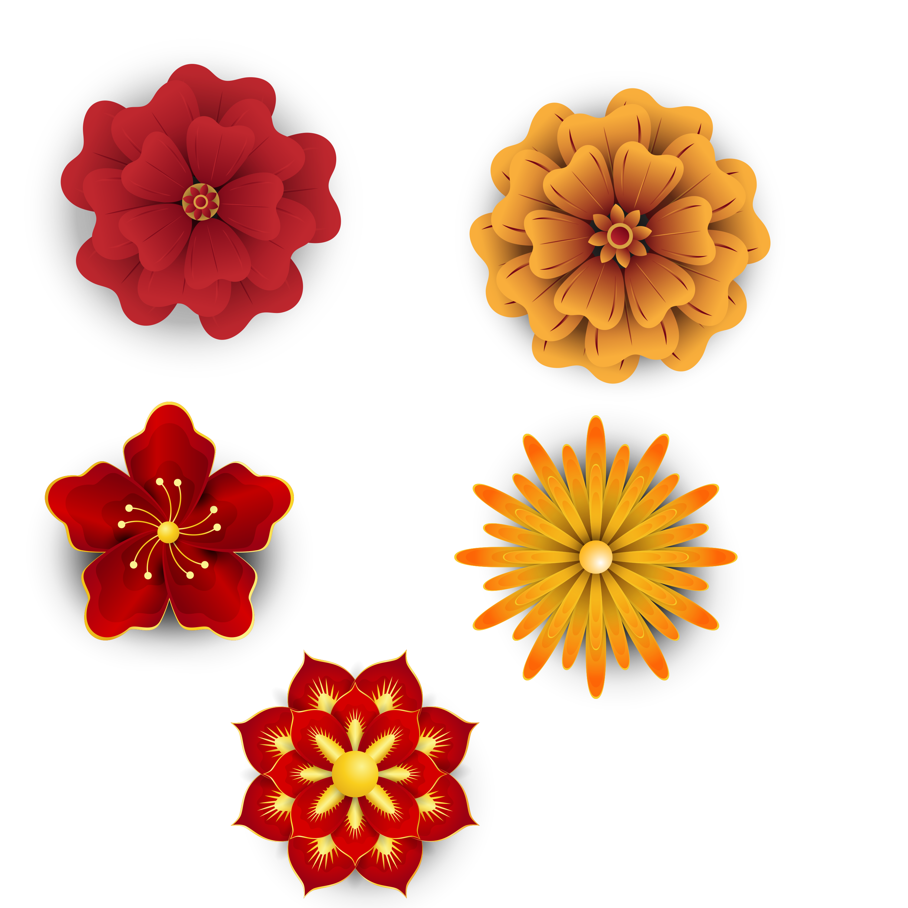 金色红色花朵立体中国风花朵祥云个性设计png素材元素图片背景