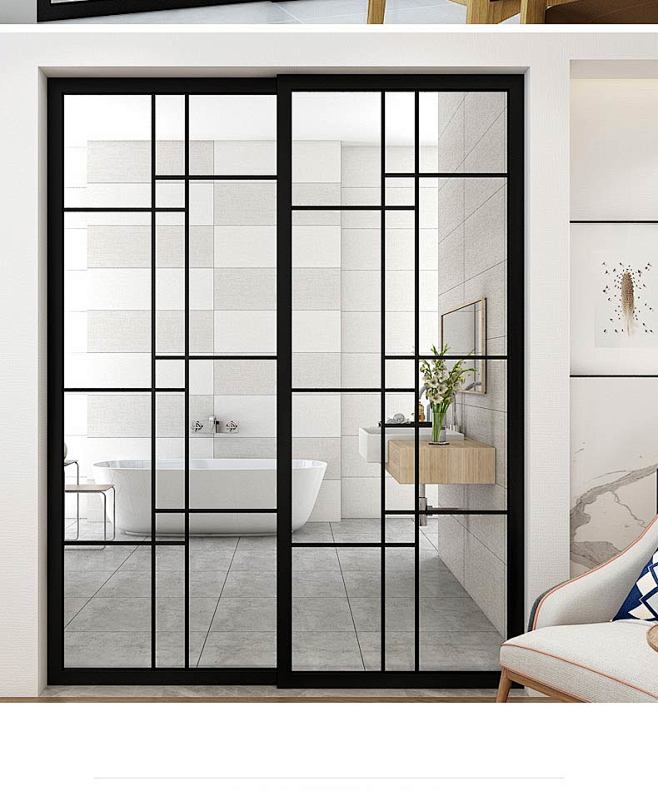 森美居推拉门卫生间门厕所门铝镁合金阳台隔断玻璃门黑色现代简约t