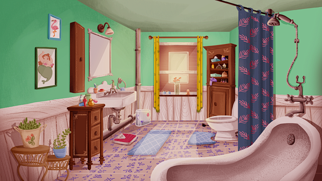 卡通场景-花瓣网|陪你做生活的设计师 | room interior vector