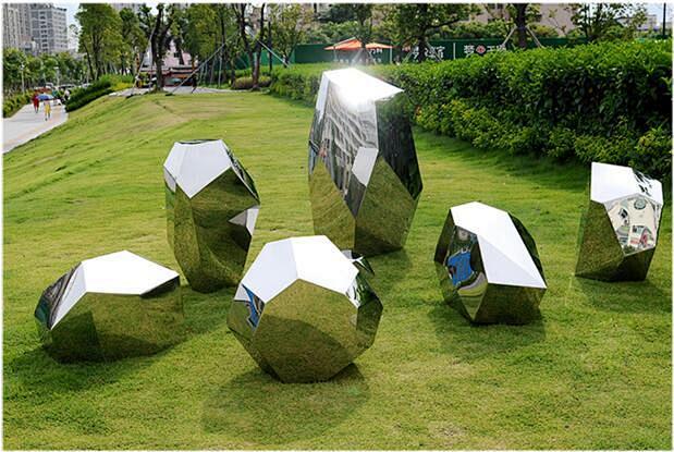 商业空间酒店会所软装配饰雕塑摆件景观石头造型不锈钢几何可定制淘宝