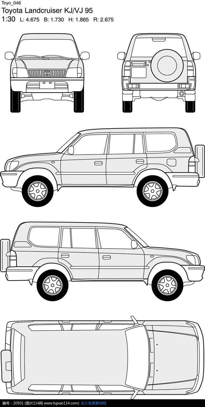 豐田汽車矢量三視圖素材