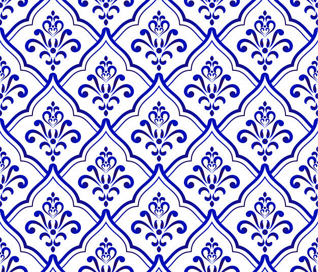 青花瓷巴洛克风格花纹矢量图素材