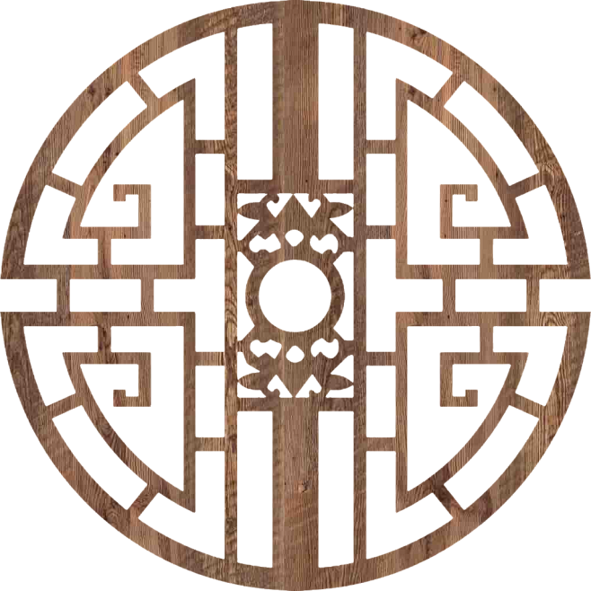 中国风古代手绘花窗门窗屏风木纹木质窗户山水画圆环免扣素材