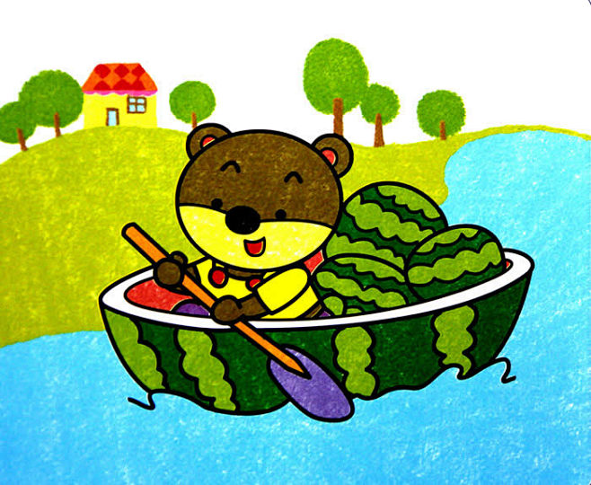 阿简鱼从o丶猩猩转采于2017-08-21 08:55:44儿童画神奇的西瓜船_六一