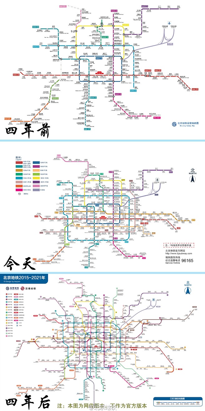 北京地铁官微发布的2021地铁线路图北京区地铁族