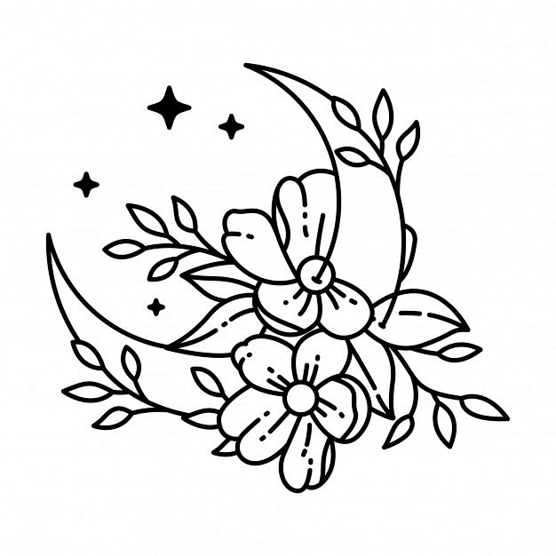 几何纹身花纹图案月亮矢量图