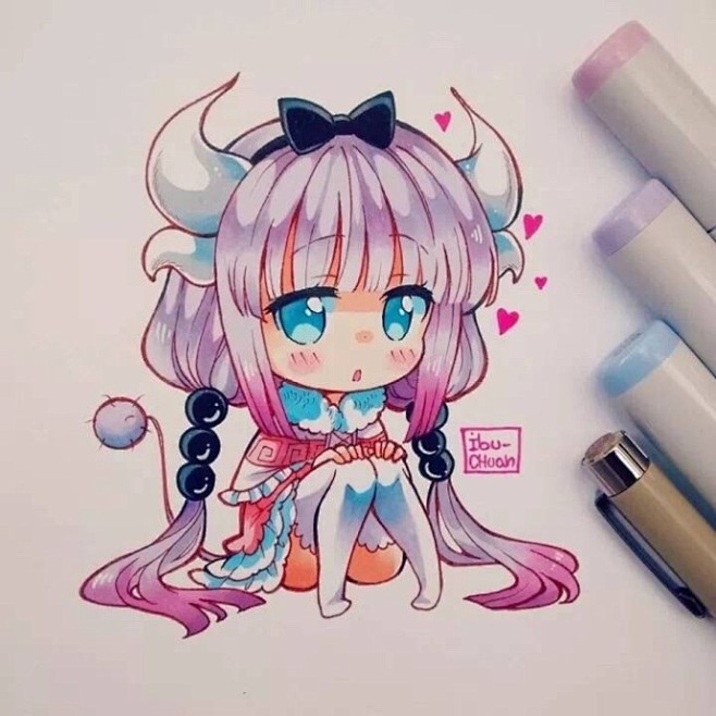 萌萌哒q版手绘动漫针管笔马克笔彩铅水彩码来练手啦67676767