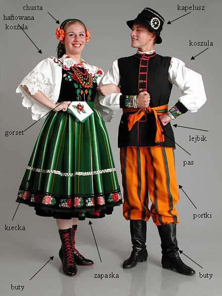 绘画参考波兰民族服装之一lowicz沃维奇服饰以花冠装饰的红色头巾色彩