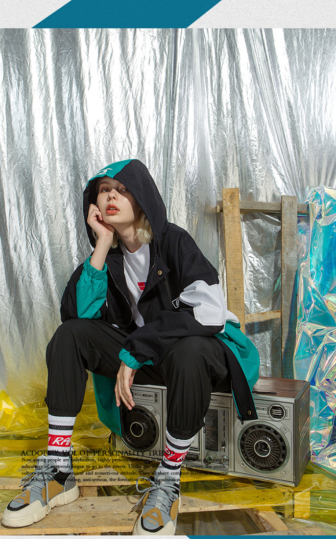 欧美嘻哈外套女春秋2018新款韩版学生拼接bf原宿港味宽松连帽夹克t