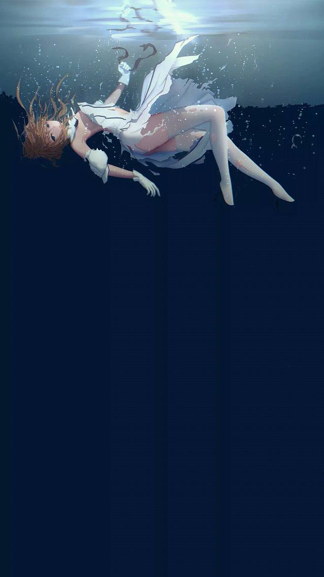 动漫少女溺水图片