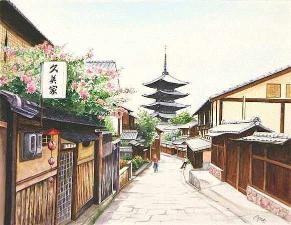 日本插画师hiroki的东京小镇街头建筑水彩画欣赏