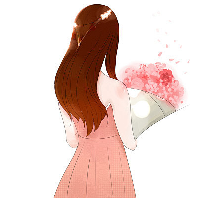 感恩节抱花女孩背影