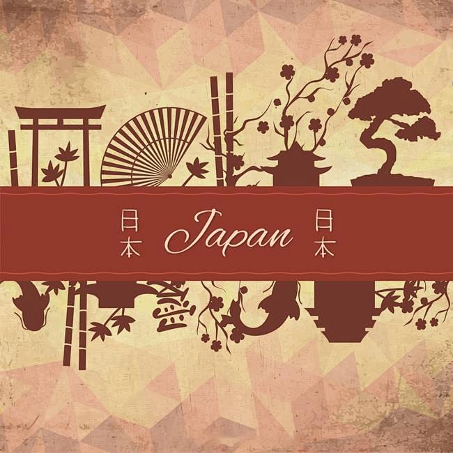 矢量可下载 日本和风水彩水墨画海报樱花富士山风景背景eps矢量设计素材
