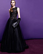 Elie Saab  Beaded Contrast Tulle Gown, Black