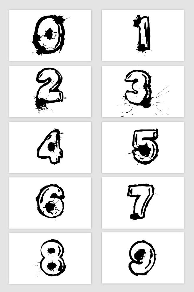 10款矢量手绘泼墨涂鸦数字