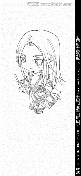 q版古风人物线稿白描