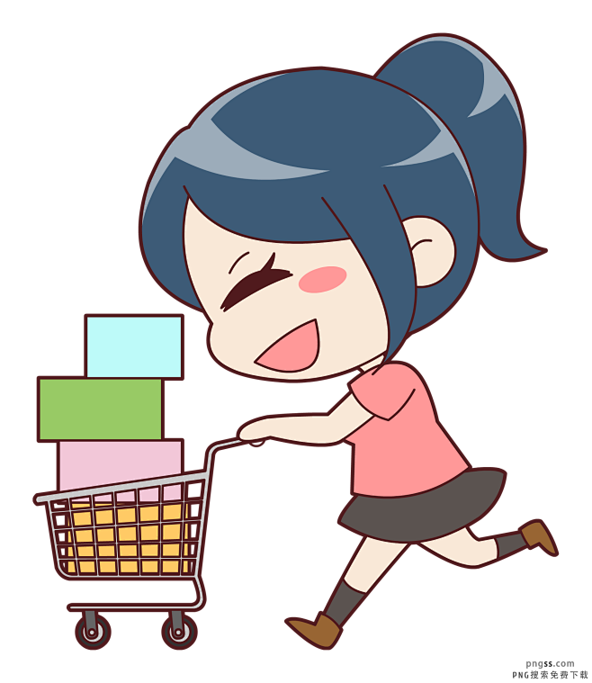 卡通双十一商场购物狂手绘q版人物小女孩插画png搜索购物购物的女孩