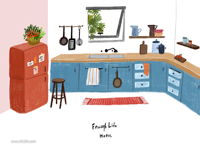 房屋室内设计植物桌子椅子沙发厨房浴室洗手间客厅卧室插画psd素材