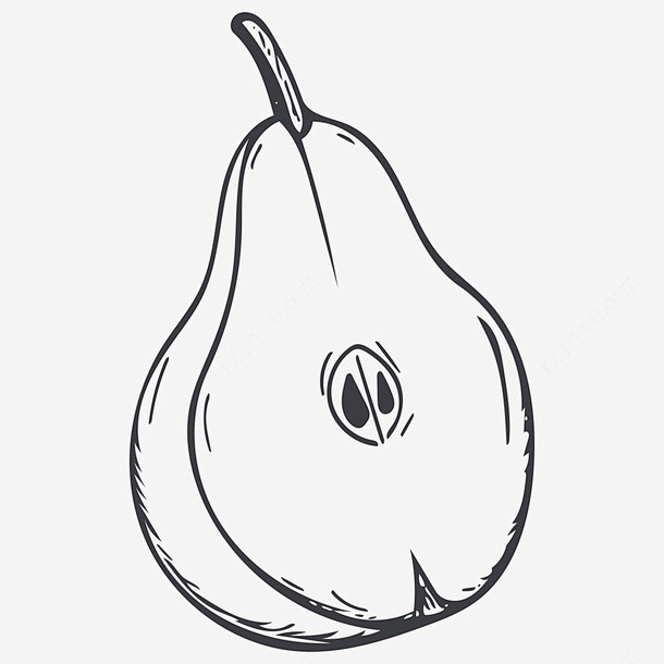 线描一半梨图标高清素材一个一半梨一半梨手绘一半梨水果粗线条线描