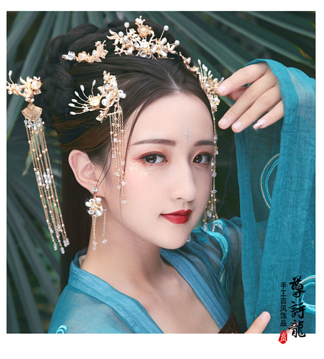 汉服发冠女古风凤冠头饰全套古装古代发饰仙气造型流苏步摇假发簪t