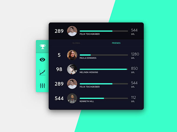 ui設計靈感之積分榜排行榜列表樣式設計leaderboard設計達人