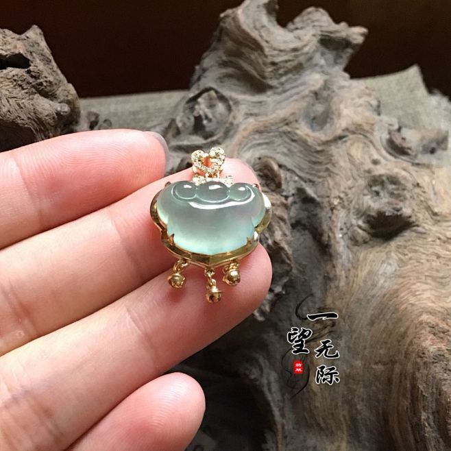 一望无际翡翠珠宝定制小精品款式图如意头吊坠戒指18k金镶嵌淘宝网