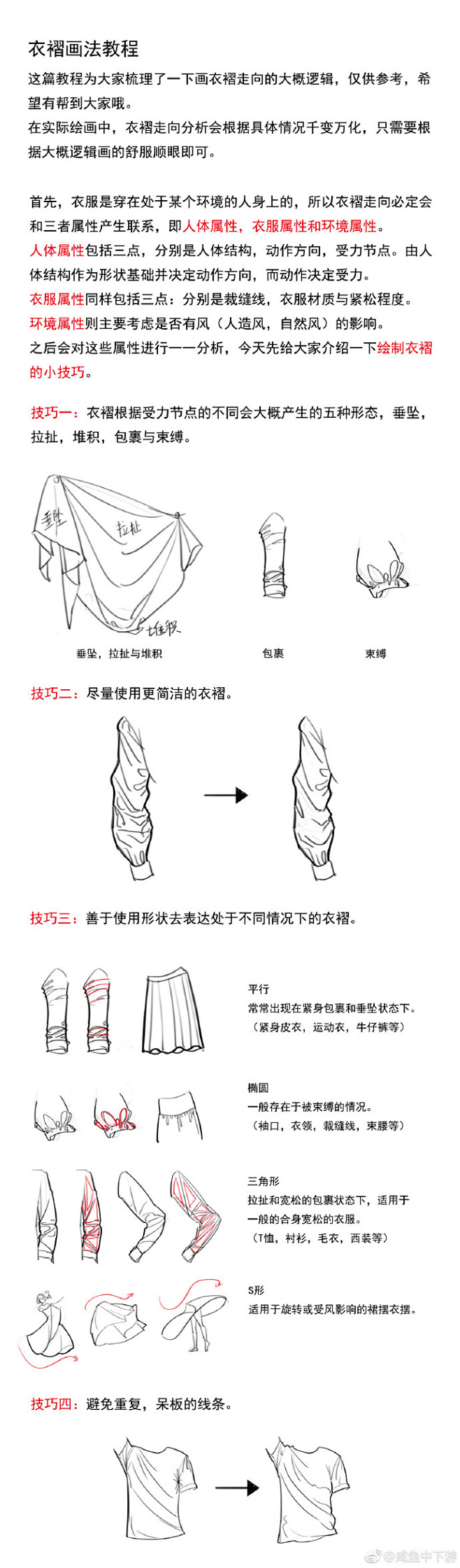 衣褶畫法教程大概的幫大家比較全面的總結了一下畫衣服紋理時需要注意