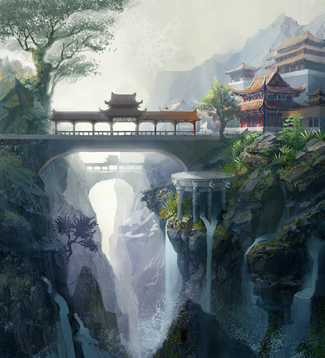 古风场景建筑背景风景插画画集素材水彩画上色cg手绘教程xh016 淘宝网
