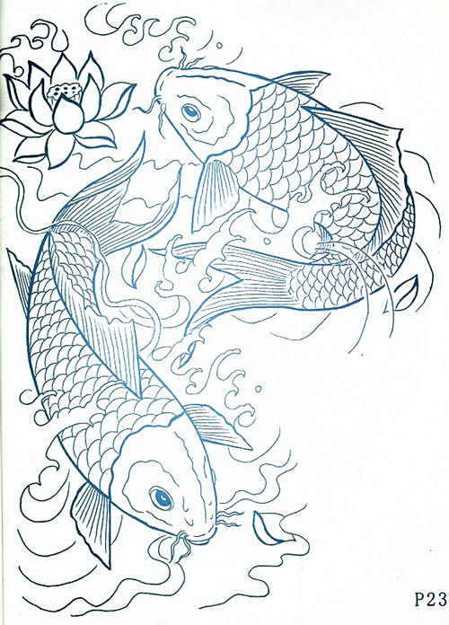 经典麒麟龙锦鲤纹身线稿