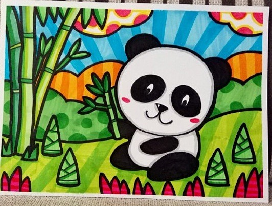 儿童画熊猫