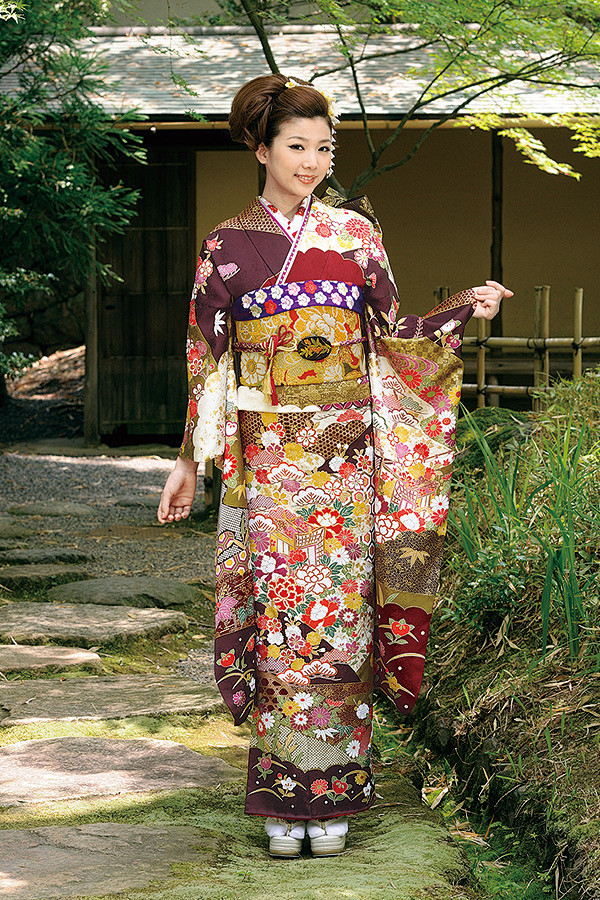 日本代购和服定制定做纯丝高级振袖紫红色舞公主刺绣ms202淘宝网