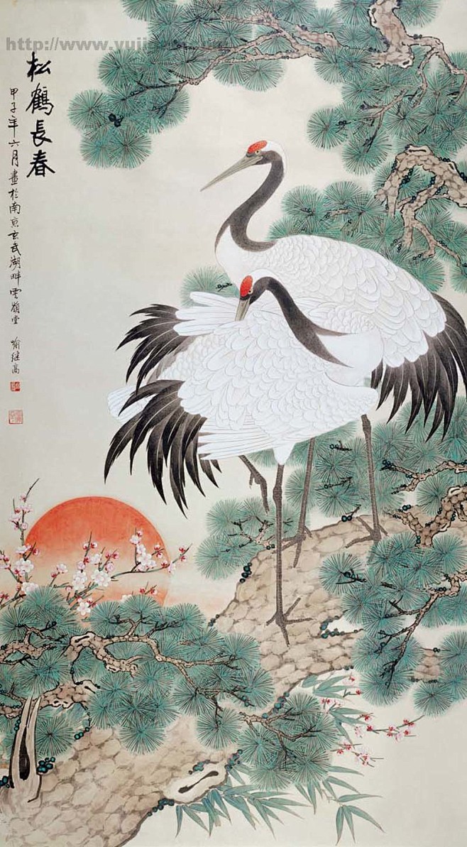 喻继高花鸟工笔画欣赏松鹤长春图