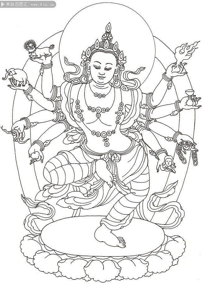 藏传佛教白描观音菩萨图片素材