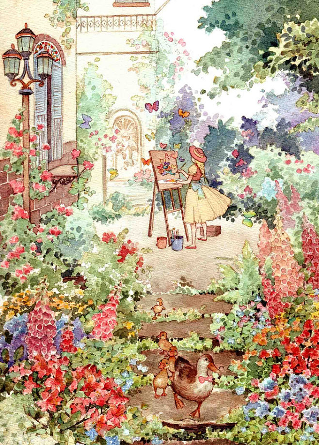花园 系列 Sherlock木南 水彩手绘插画原创清新女孩花自然 涂鸦王国插画