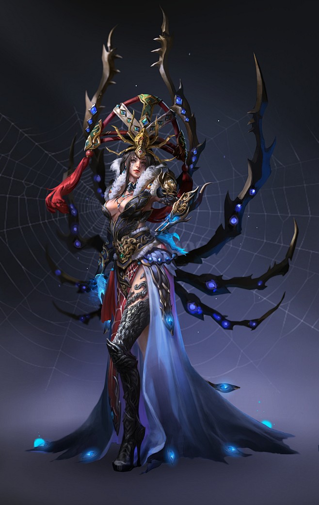 中国风战士原画蜘蛛精女角色女怪