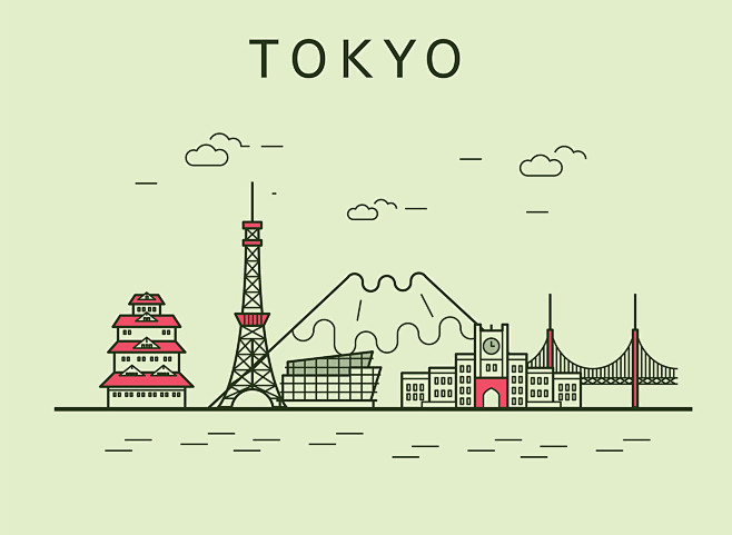 东京日本手绘建筑现代建筑建筑插图插画设计aitid024t003997