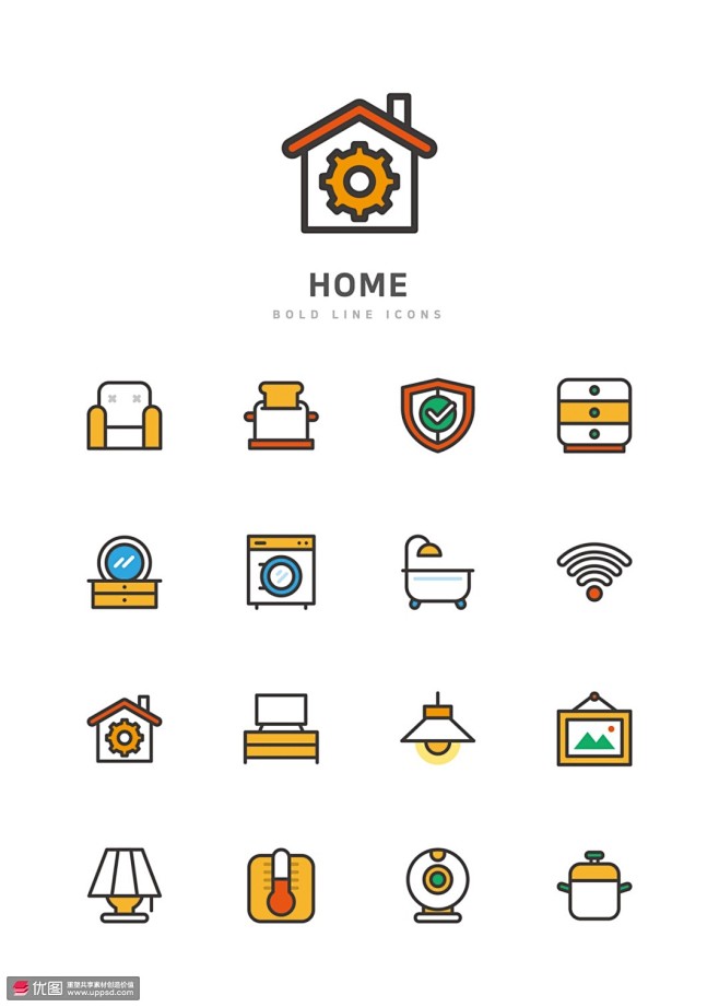 家居家装简约家具粗线家电ui图标icon图标扁平图标