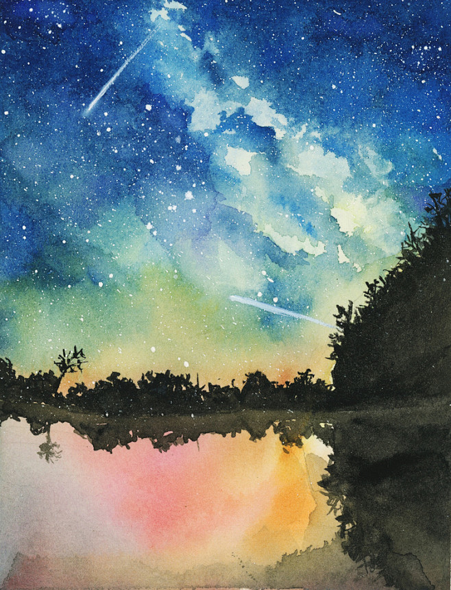 星空水彩插画涂鸦手绘壁纸素材