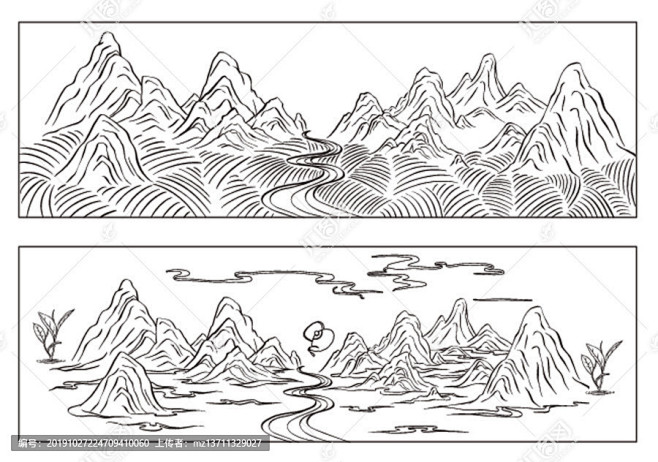 包装素材茶饼包装设计中国的茶文化手绘茶山手绘山矢量素材茶饼图案