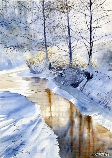 冬日阳光水彩画图片