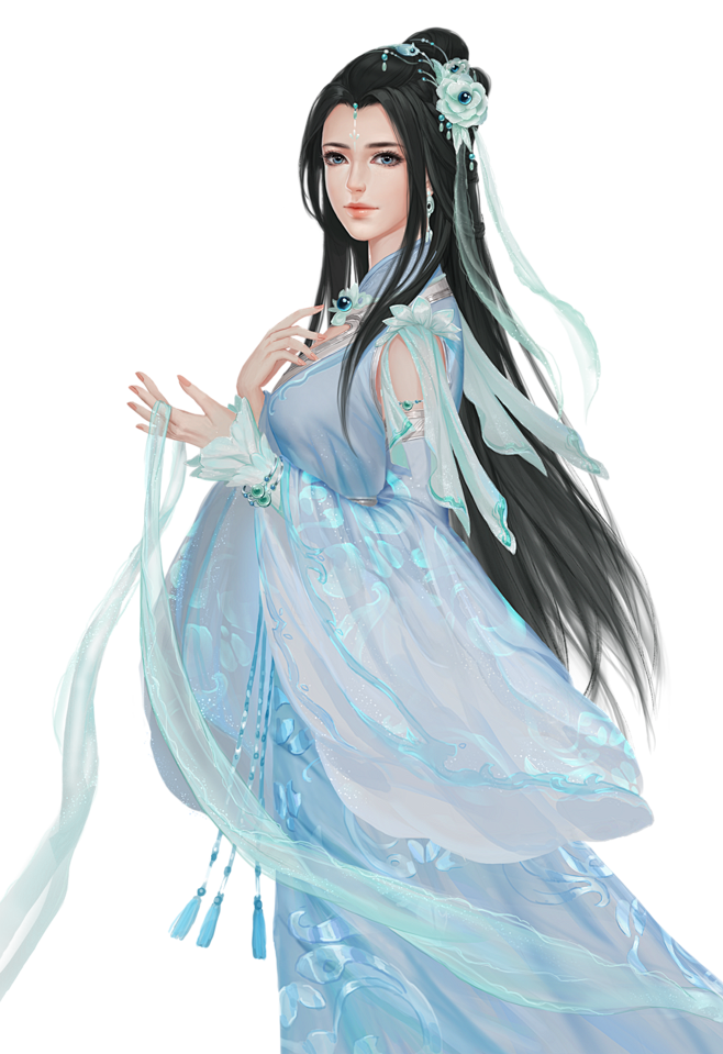 手绘古风人物系列-绿青.绿衣美人&青衣美人 &