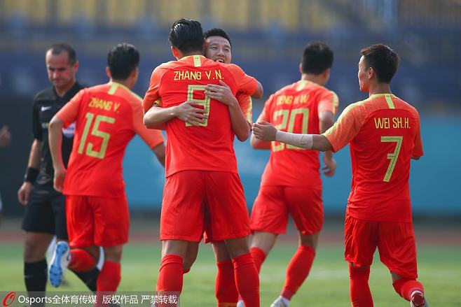 高清:U23国足6-0东帝汶 张玉宁破门同队友庆祝