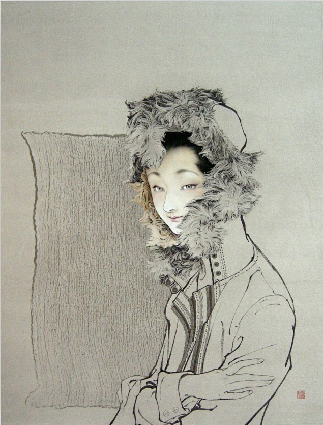 罗寒蕾狐84x64cm纸本2013年工笔