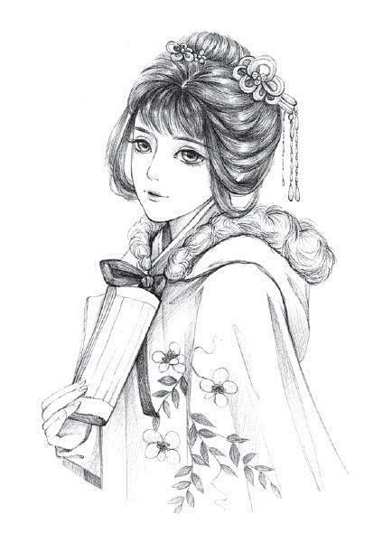 素描古风美人是怎么画出来的教程在此头发7擦掉那些辅助的线条只留下